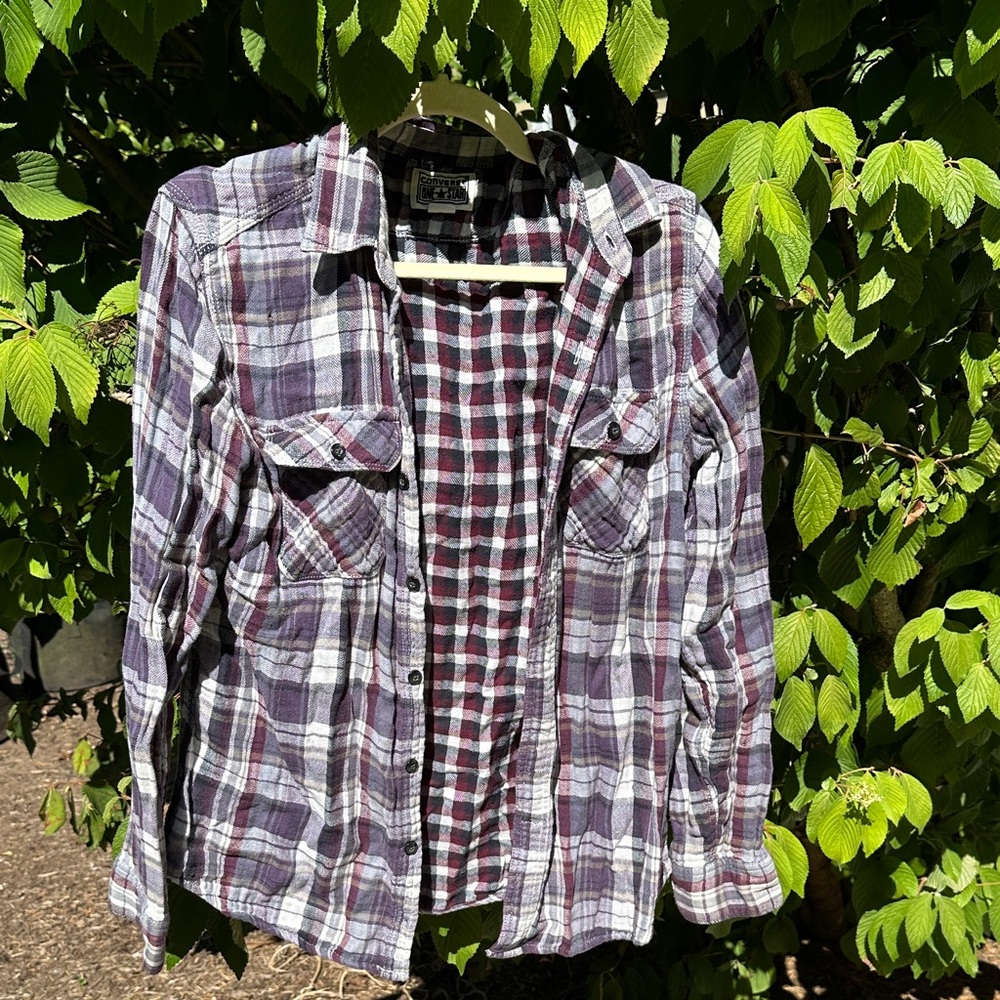 Converse One Star Burgundy and Cream Plaid Shirt